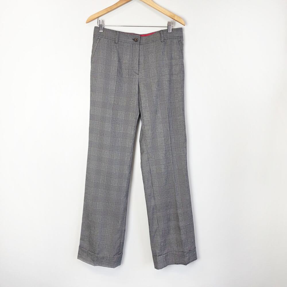 Caroline Herrera Gray Houndstooth Wool Pants S 10 Workwear Business Professional